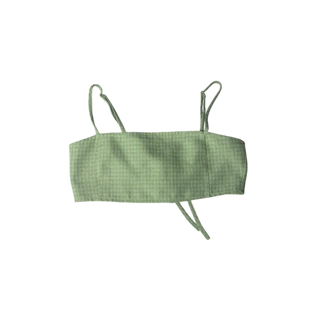 Le Lis Green Textured Knit Crop Top Adjustable Straps & Back Zipper Closure